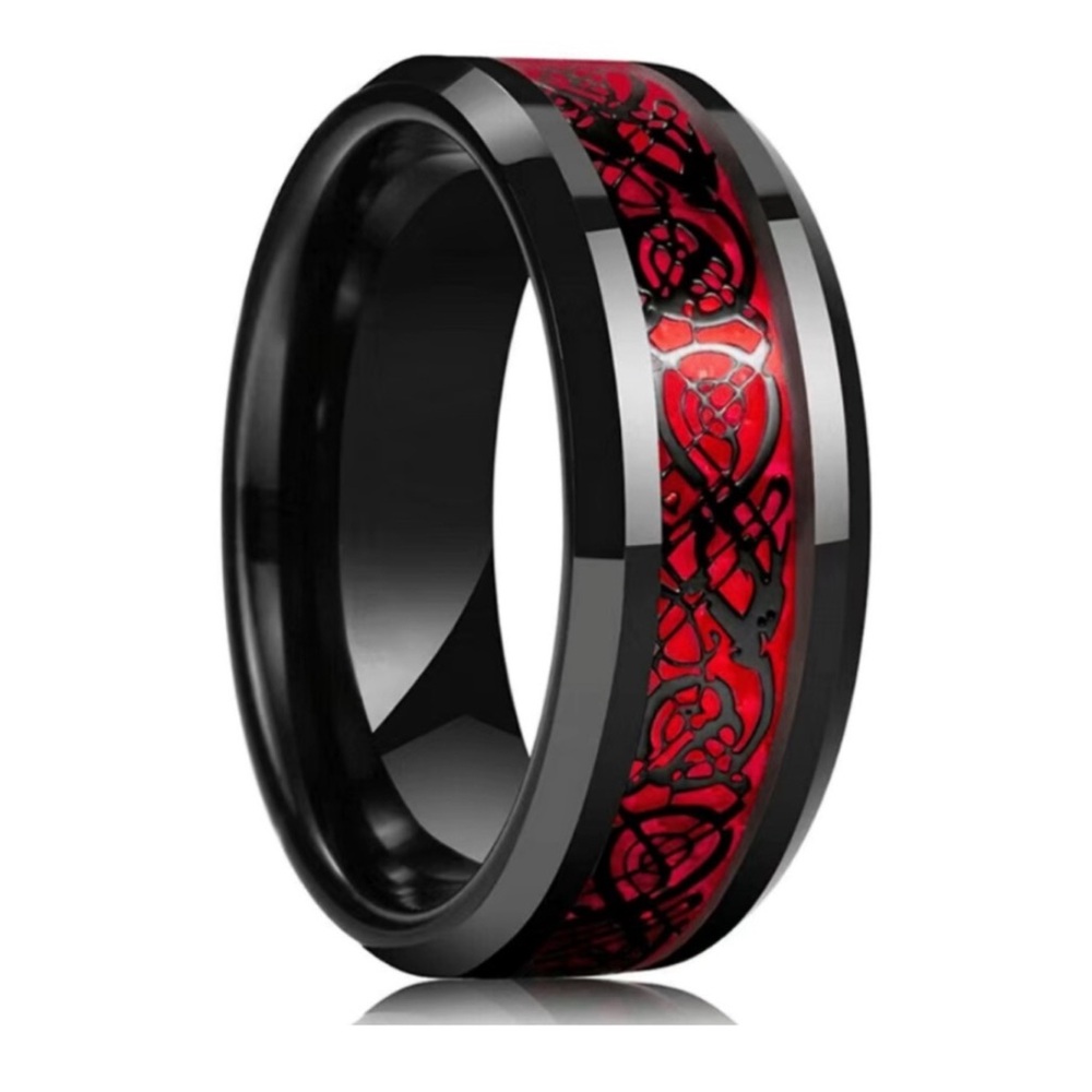Black & Red Celtic Knot Ring | Stainless Steel Tribal Band | Mens Statement Ring